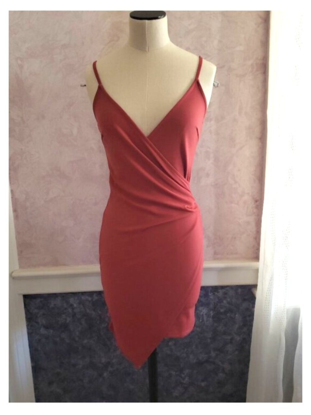 Dusty Rose Pink draped asymmetrical cocktail dress XS